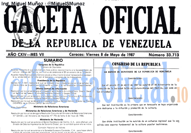 Gaceta Oficial 33713 del 8 Mayo 1987
