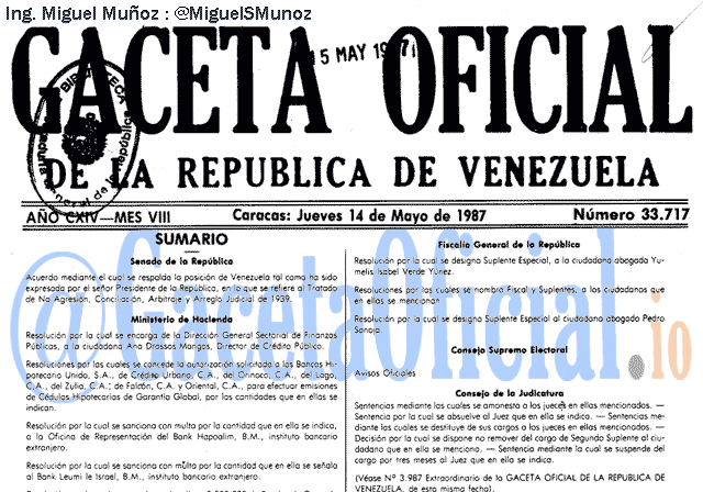 Gaceta Oficial 33717 del 14 Mayo 1987