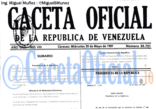 Gaceta Oficial 33721 del 20 Mayo 1987