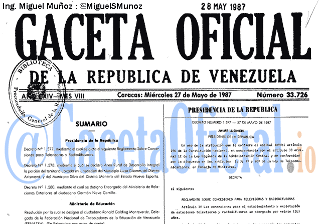 Gaceta Oficial 33726 del 27 Mayo 1987