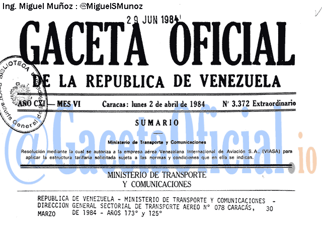 Gaceta Oficial 3372 del 2 Abril 1984