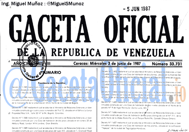 Gaceta Oficial 33731 del 3 Junio 1987