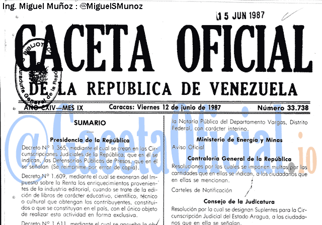Gaceta Oficial 33738 del 12 Junio 1987