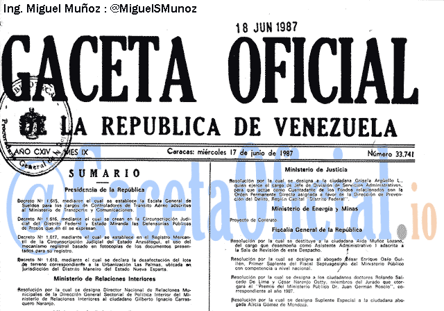 Gaceta Oficial 33741 del 17 Junio 1987