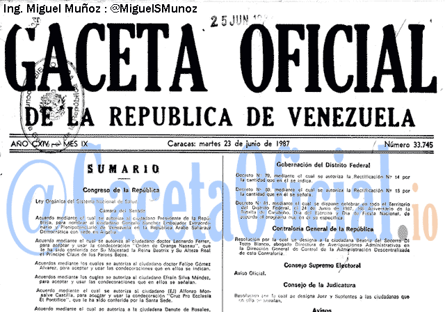 Gaceta Oficial 33745 del 23 Junio 1987