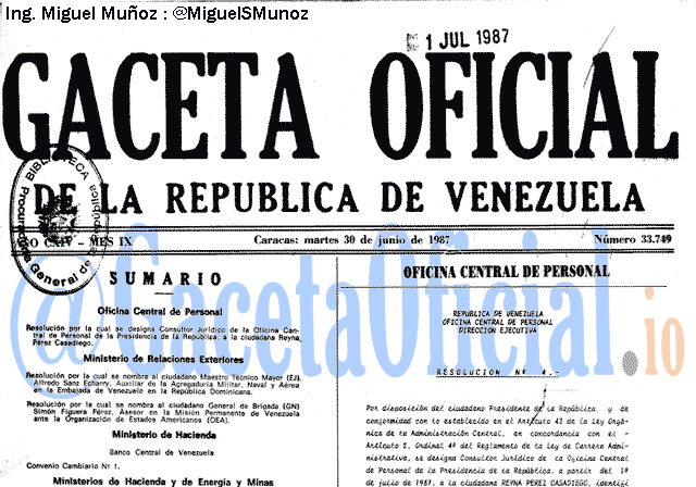 Gaceta Oficial 33749 del 30 Junio 1987