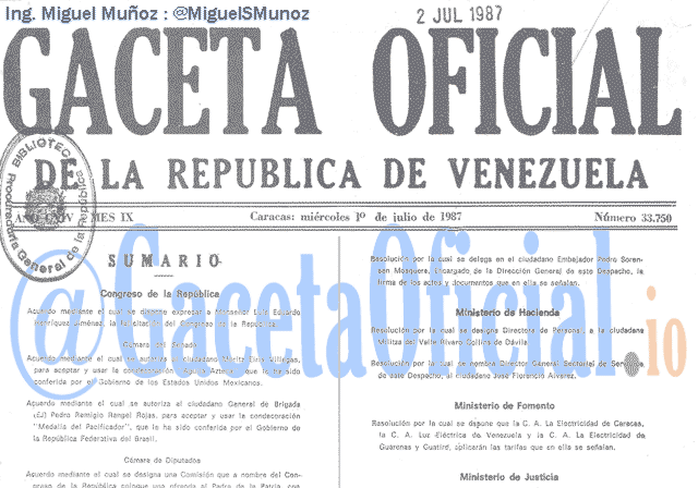 Gaceta Oficial 33750 del 1 Julio 1987