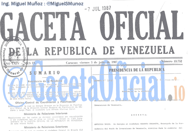 Gaceta Oficial 33752 del 3 Julio 1987