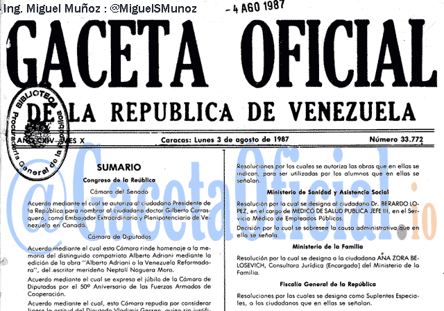 Gaceta Oficial 33772 del 3 Agosto 1987