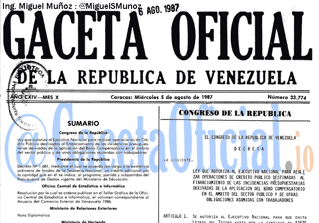 Gaceta Oficial 33774 del 5 Agosto 1987