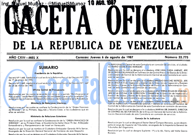 Gaceta Oficial 33775 del 6 Agosto 1987