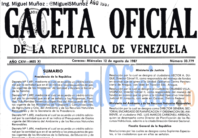 Gaceta Oficial 33779 del 12 Agosto 1987