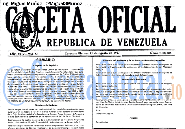 Gaceta Oficial 33786 del 21 Agosto 1987