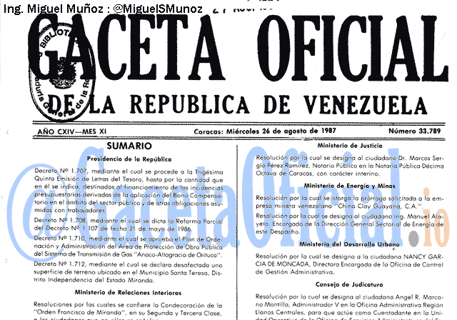 Gaceta Oficial 33789 del 26 Agosto 1987
