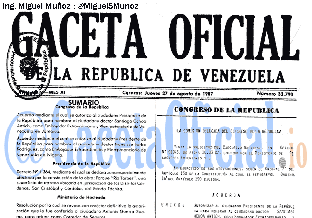 Gaceta Oficial 33790 del 27 Agosto 1987