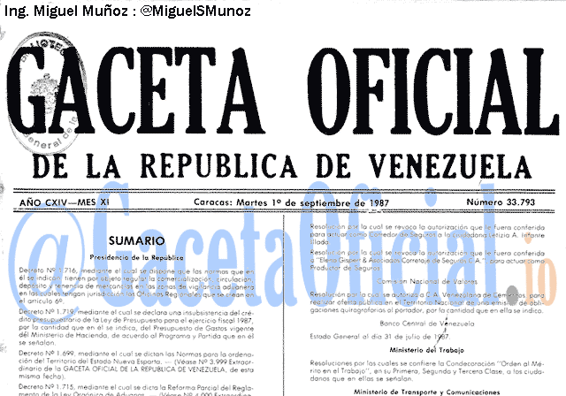 Gaceta Oficial 33793 del 1 Septiembre 1987