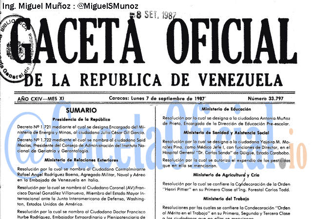 Gaceta Oficial 33797 del 7 Septiembre 1987
