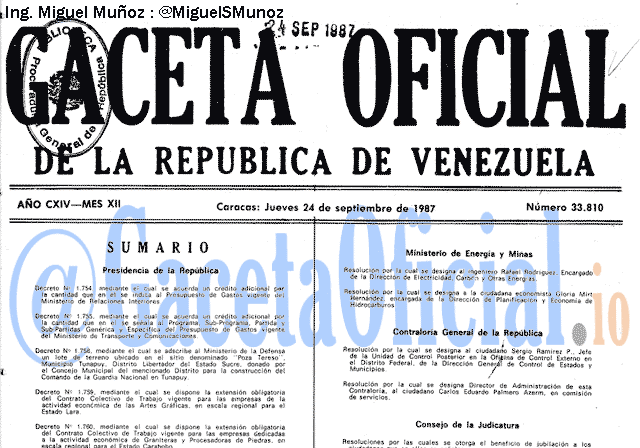 Gaceta Oficial 33810 del 24 Septiembre 1987