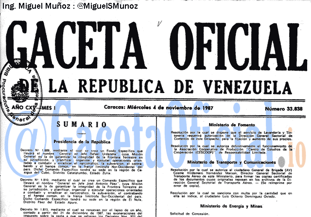 Gaceta Oficial 33838 del 4 Noviembre 1987