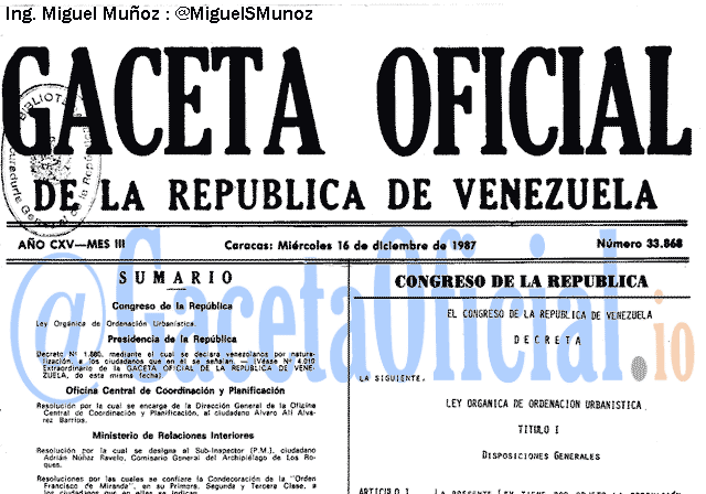Gaceta Oficial 33868 del 16 Diciembre 1987