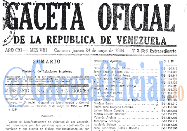 Gaceta Oficial 3386 del 24 Mayo 1984