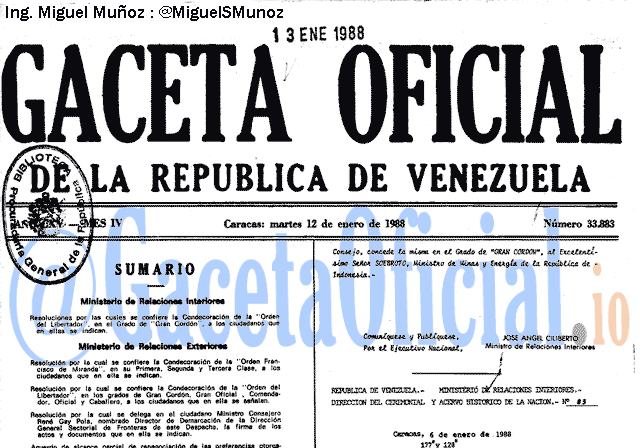 Gaceta Oficial 33883 del 12 Enero 1988