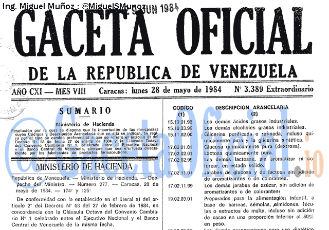 Gaceta Oficial 3389 del 28 Mayo 1984