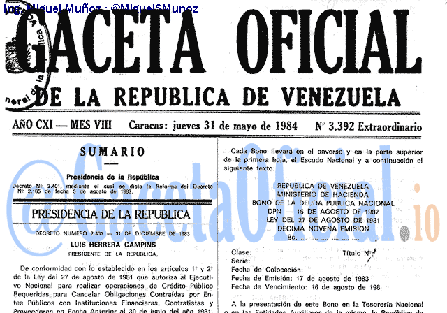 Gaceta Oficial 3392 del 31 Mayo 1984