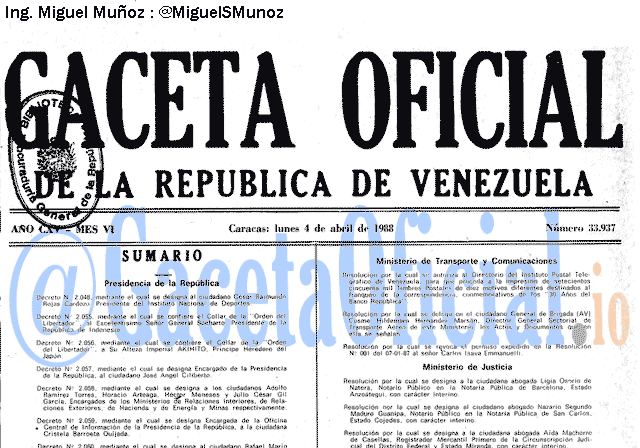 Gaceta Oficial 33937 del 4 Abril 1988