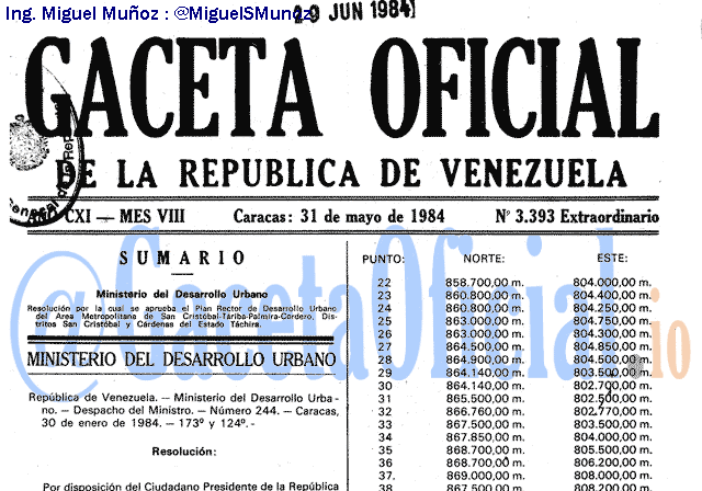 Gaceta Oficial 3393 del 31 Mayo 1984