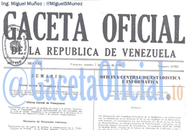 Gaceta Oficial 33982 del 7 Junio 1988