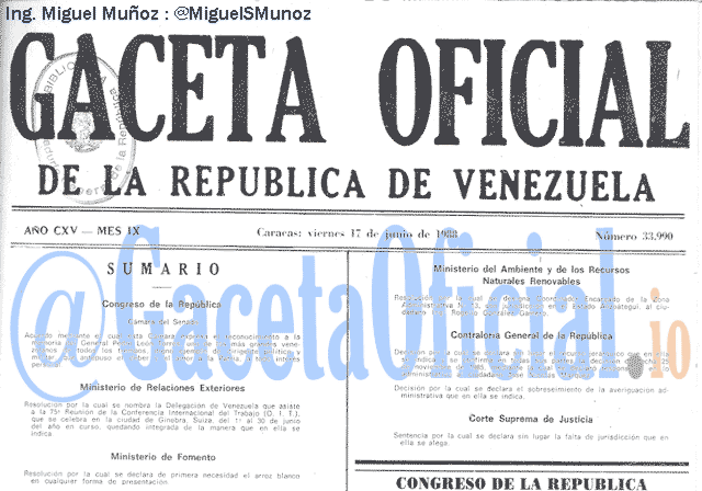 Gaceta Oficial 33990 del 17 Junio 1988
