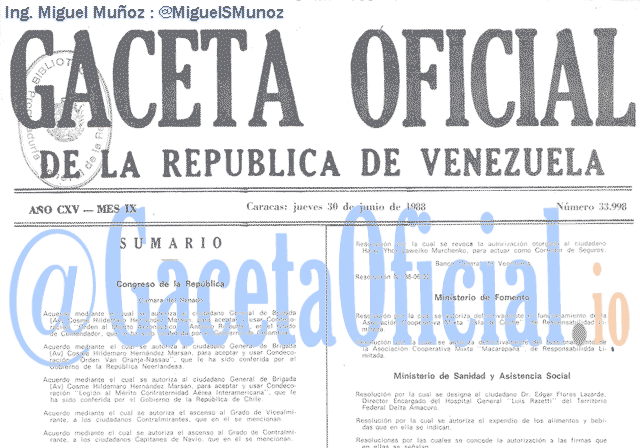Gaceta Oficial 33998 del 30 Junio 1988