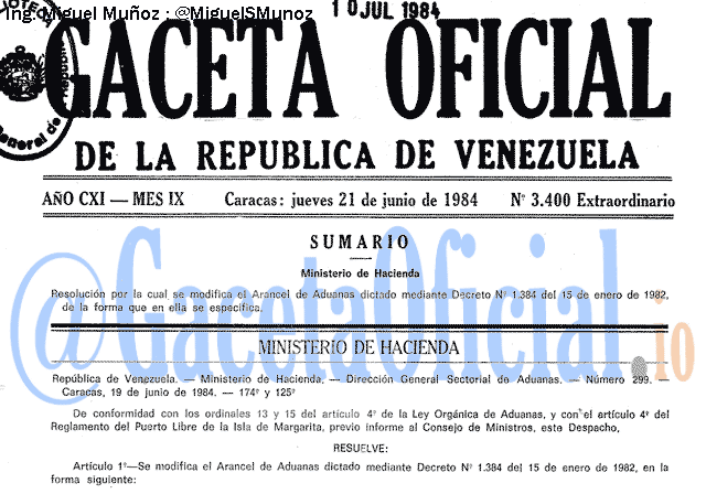 Gaceta Oficial 3400 del 21 Junio 1984