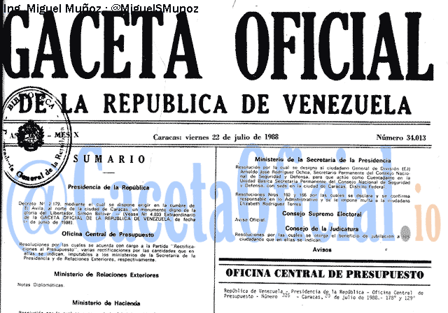 Gaceta Oficial 34013 del 22 Julio 1988