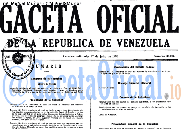 Gaceta Oficial 34016 del 27 Julio 1988