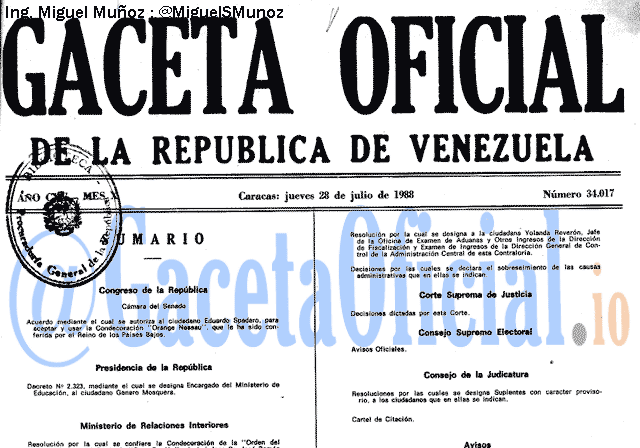 Gaceta Oficial 34017 del 28 Julio 1988