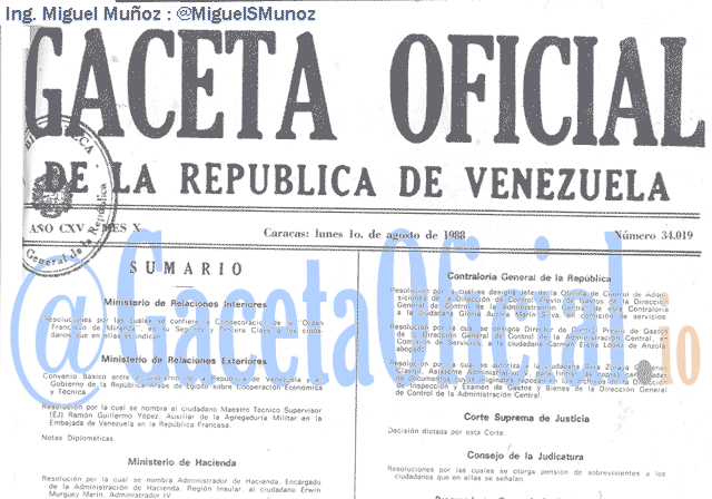 Gaceta Oficial 34019 del 1 Agosto 1988