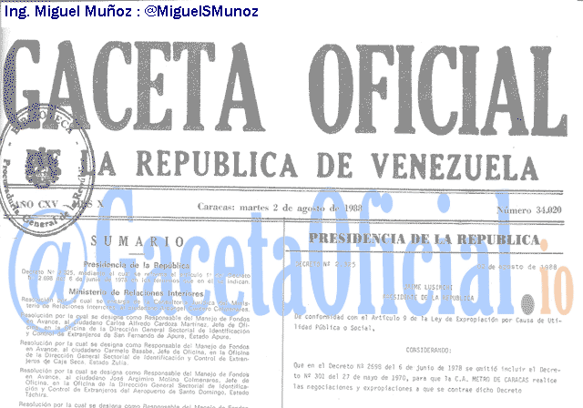 Gaceta Oficial 34020 del 2 Agosto 1988