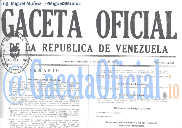 Gaceta Oficial 34021 del 3 Agosto 1988