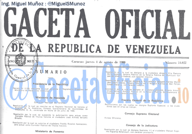 Gaceta Oficial 34022 del 4 Agosto 1988