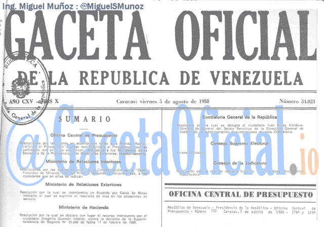 Gaceta Oficial 34023 del 5 Agosto 1988