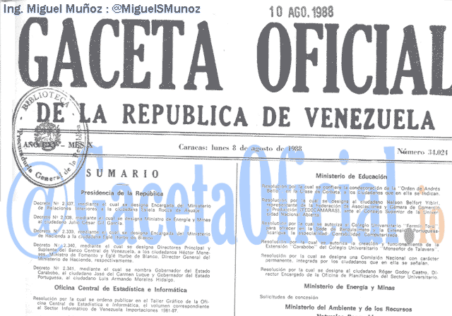 Gaceta Oficial 34024 del 8 Agosto 1988