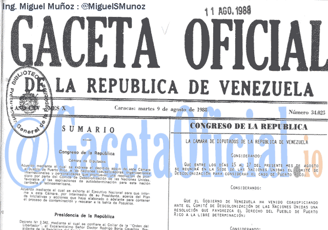 Gaceta Oficial 34025 del 9 Agosto 1988