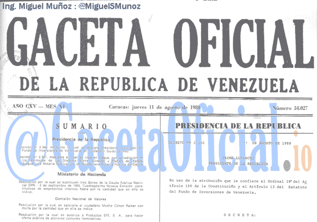 Gaceta Oficial 34027 del 11 Agosto 1988