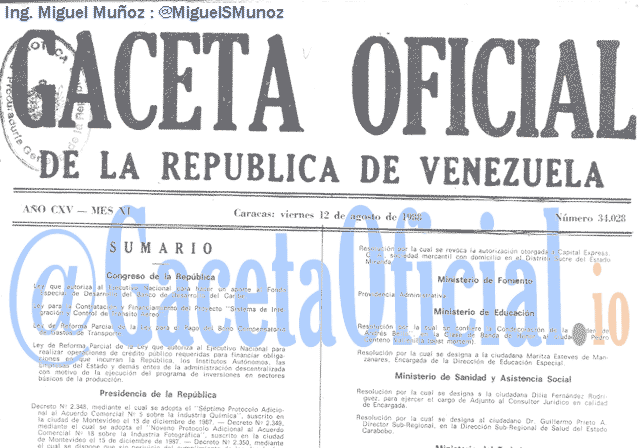 Gaceta Oficial 34028 del 12 Agosto 1988
