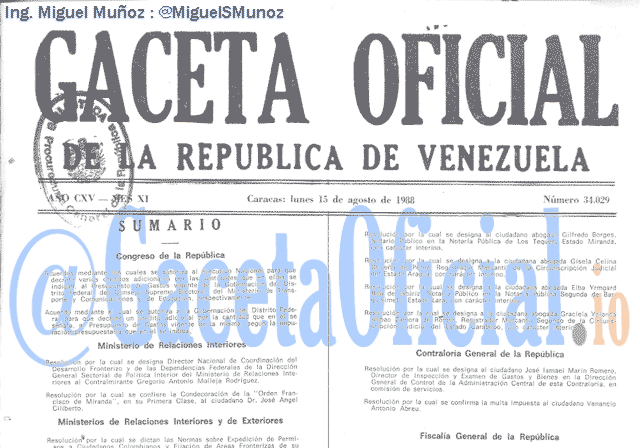 Gaceta Oficial 34029 del 15 Agosto 1988