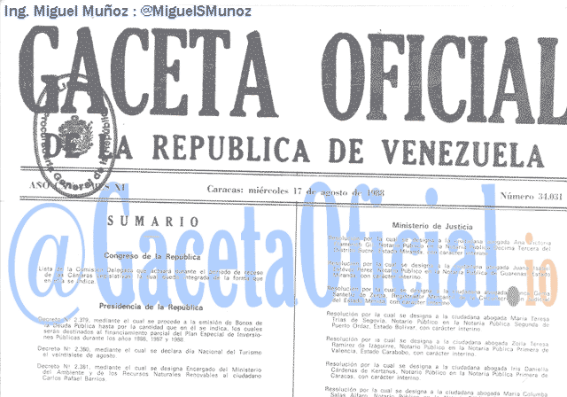 Gaceta Oficial 34031 del 17 Agosto 1988
