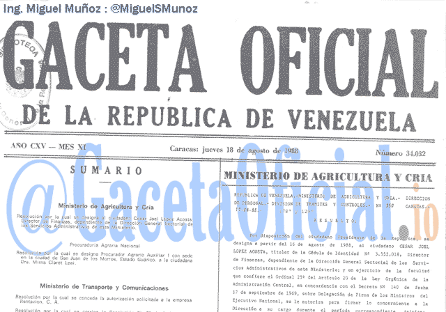 Gaceta Oficial 34032 del 18 Agosto 1988