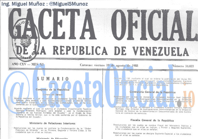 Gaceta Oficial 34033 del 19 Agosto 1988